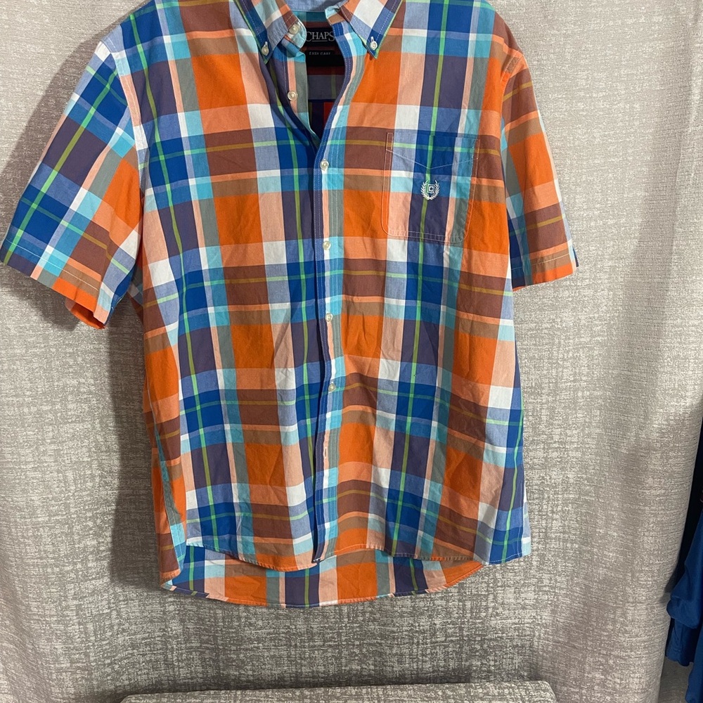 Chaps Orange and Blue Casual Button Down Shirt